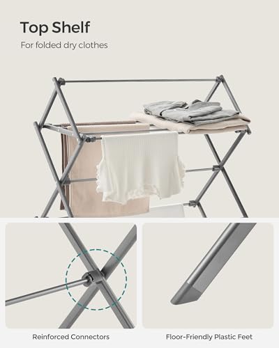 SONGMICS Foldable Clothes Drying Rack, 29.5 x 14.6 x 53.1 Inches - color: Gray, size: 29.5" W
