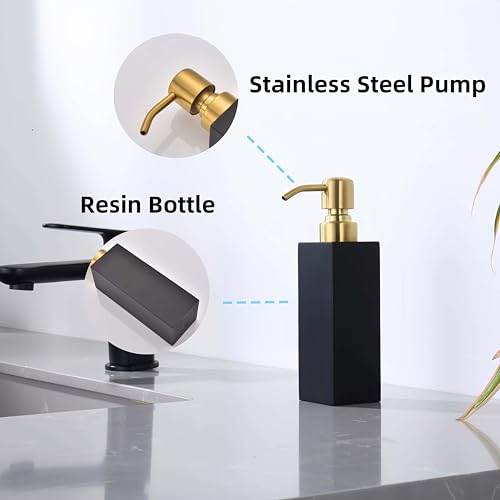 Matte Black Soap Dispenser, Countertop Lotion Resin Bottles with Rust Proof Gold Pump, Refillable Liquid Hand Soap Jar, Resin Shower Dispensers for Bathroom, Kitchen - color: Black+brushed Gold