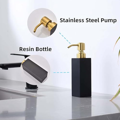 Matte Black Soap Dispenser, Countertop Lotion Resin Bottles with Rust Proof Gold Pump, Refillable Liquid Hand Soap Jar, Resin Shower Dispensers for Bathroom, Kitchen - color: Black+brushed Gold