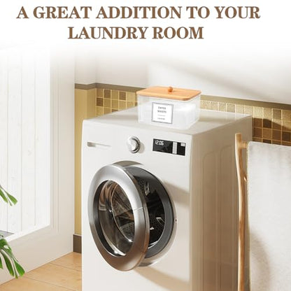 Dryer Sheet Holder, Clear Dryer Sheet Dispenser with Bamboo Lid