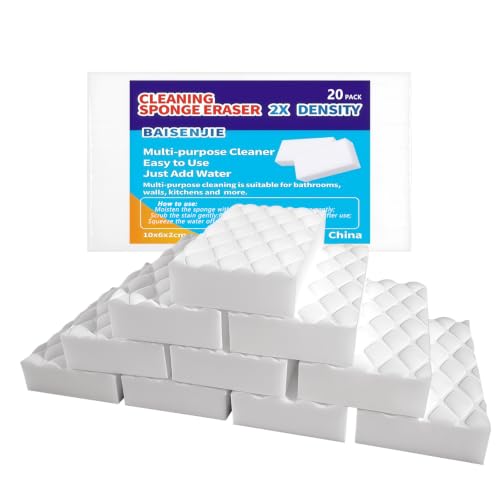 Magic Cleaning Sponge Eraser, 20 Pack Melamine Sponges 2X Density - color: White（20pcs）, size: 3.93x2.36x0.79in