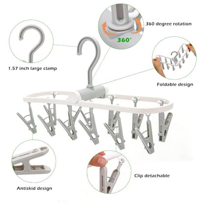 Folding Clothes Drying Rack with 12 Clips, 360° Rotatable Portable Clip