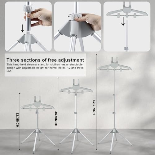 Foldable Garment Steamer Hanger Stand Kit, Adjustable Clothes Steaming Rack