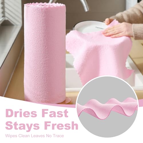 Jessy Home 2 Roll Reusable Paper Towels,100 Sheets Tear Away Microfiber Cleaning Cloth, Lint Free Cleaning Rags for Kitchen, Dishcloth,Household Cleaning Supplies - color: Airy Pink
