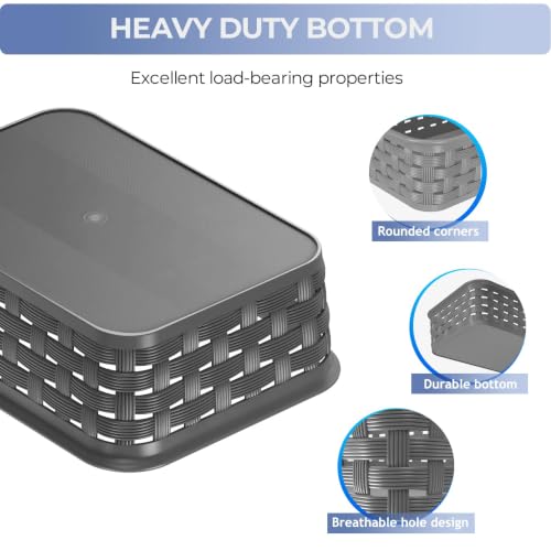 3 Pack Small Plastic Basket, Storage Bin Baskets for Organizing, Pantry Organizer Household Wicker Storage for Laundry Room, Bedrooms, Kitchens, Cabinets, Countertops, Dark Gray - color: 3 Pack Small Drak