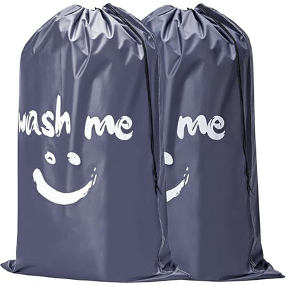 HOMEST 2 Pack XL Wash Me Travel Laundry Bag, Dirty Clothes Organizer, Large Enough to Hold 4 Loads of Laundry, Easy Fit a Laundry Hamper or Basket, Grey - color: (2 Pack - Wash Me) Grey