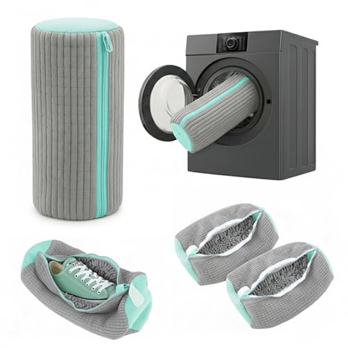 Shoe Washing Bag for Laundry Machine – Heavy-Duty Sneaker Laundry Bag Protector with Thick Microfiber Cushion, Zipper Cover & Mesh Sides – Shoe Cleaner Bag for Washer & Dryer (Grey) - color: Grey