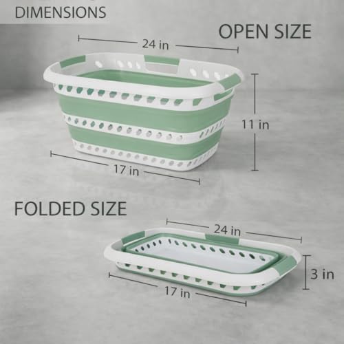 Laundry 360 Collapsible Laundry Basket | Portable | Space Saver Storage | Hold 2 Loads | Store Under the Bed or Closet | Good for Kids | Dorm | Bedroom | Large | White/Sage - size: 1 Pack Sage 40L