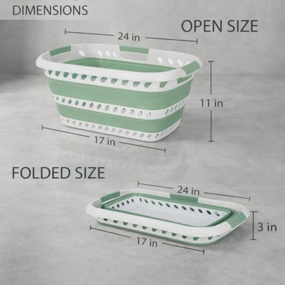 Laundry 360 Collapsible Laundry Basket | Portable | Space Saver Storage | Hold 2 Loads | Store Under the Bed or Closet | Good for Kids | Dorm | Bedroom | Large | White/Sage - size: 1 Pack Sage 40L