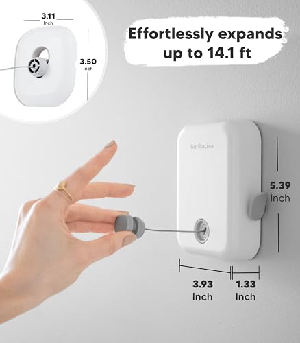 GorillaLine - Retractable Clothesline Indoor Outdoor Clothes Line | Heavy Duty Clothes Drying Laundry Line | Wall Mounted Drying Rack Clothing Line - color: White