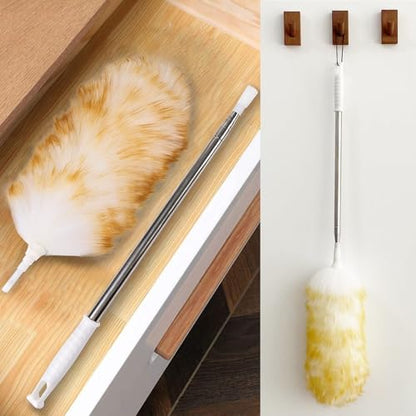 Lambswool Extendable Duster 29-110 Inch, Anti-Static Flexible Head, Stainless Steel Pole for High Ceilings, Fans, Interior & Roof Dusting. - size: 29 - 110 Inch