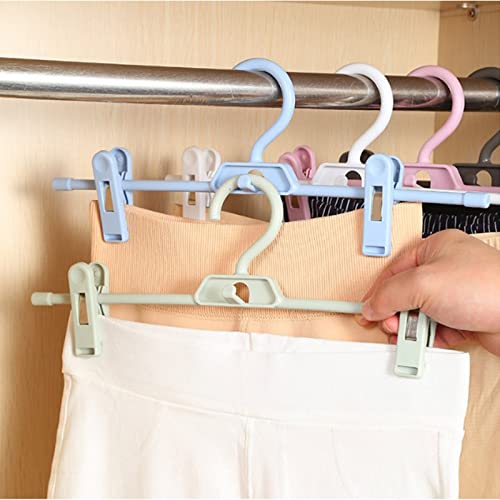 Pants Hangers, 10pcs Adjustable Clothes Hangers with Clips, Portable Drying Rack Travel Plastic Non-Slip Clothes Drying Hanger for Kids Or Adults Garments (White) - color: White