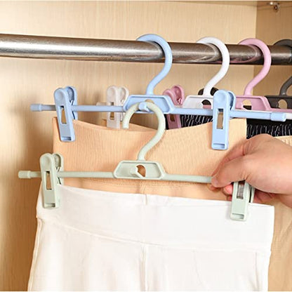 Pants Hangers, 10pcs Adjustable Clothes Hangers with Clips, Portable Drying Rack Travel Plastic Non-Slip Clothes Drying Hanger for Kids Or Adults Garments (White) - color: White
