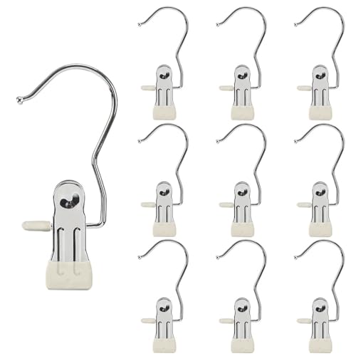 Hangers Clips,Stainless Hooks for Closet Hooks,Laundry Hanging Hooks,Travel Portable Clothes,Boot Tall Towel Hats Socks Pants and Bras (10, White) - color: Rice-white