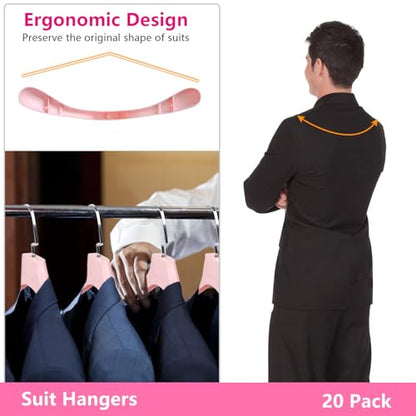 DEDU Suit Hangers for Men 20 Pack, Sweater Hangers No Shoulder Bump Non Slip Width 17.7", Plastic Clothes Hangers Pink with Metal Hook - color: Pink-20