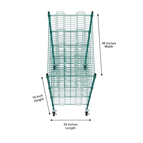 PRO&Family 24" x 48" Mobile Green Epoxy 4-Tier Commercial Drying Rack with Casters – Heavy Duty Wire Shelving for Dish Drying, Kitchen Storage & Food Service Use (1 1/4" Slots) - size: 24" x 48" Mobile