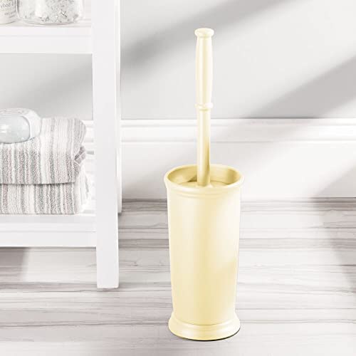 mDesign Toilet Bowl Brush and Holder - Covered Bathroom Brush - Standing Scrubber in Modern Holder - Space Saving, Deep Cleaning for Toilet - Hyde Collection - Light Yellow - color: Light Yellow, size: Pack of 1