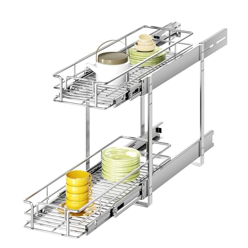 2 Tier Individual Pull Out Cabinet Organizer 7½" W x 21½" D, Heavy Duty Cabinet Pull Out Shelves, Slide Out Drawers Organization for Kitchen Cabinets Bathroom - color: 2 Tier, size: 7½"W x 21½"D