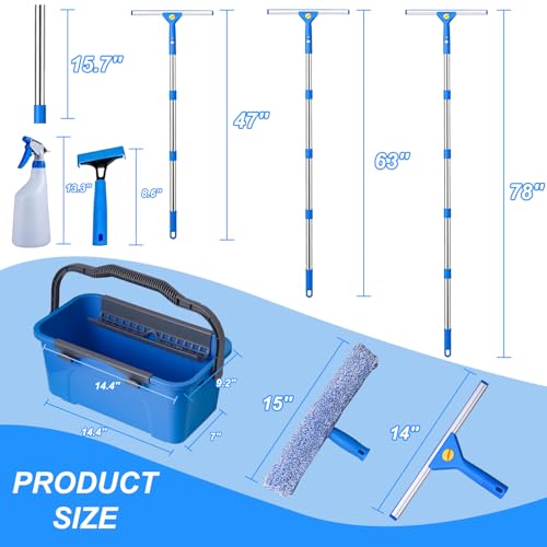 Professional Window Cleaning Kit with 76" Pole,Bucket 3 Gallon,Streak-Free - style: 76"Window Squeegee with Bucket