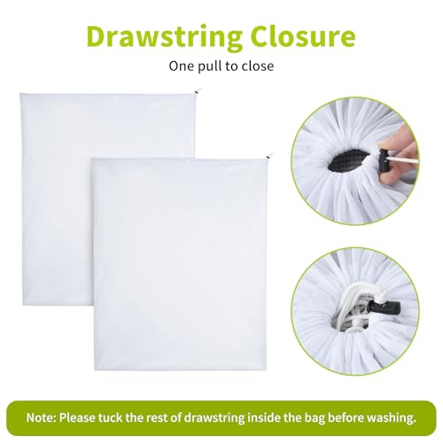 OTraki Ex-Large Mesh Laundry Bag 36x43 Inch Drawstring Laundry Wash Bags 2 Pack Dirty Clothes Net Laundry Bag Heavy Duty Travel Storage Organize Bag Don't Drying, Melting 140-176℉ White - size: 36 x 43 inch
