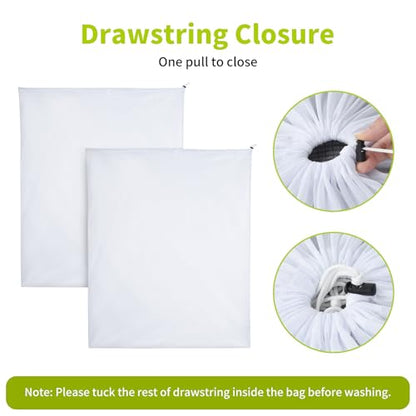 OTraki Ex-Large Mesh Laundry Bag 36x43 Inch Drawstring Laundry Wash Bags 2 Pack Dirty Clothes Net Laundry Bag Heavy Duty Travel Storage Organize Bag Don't Drying, Melting 140-176℉ White - size: 36 x 43 inch