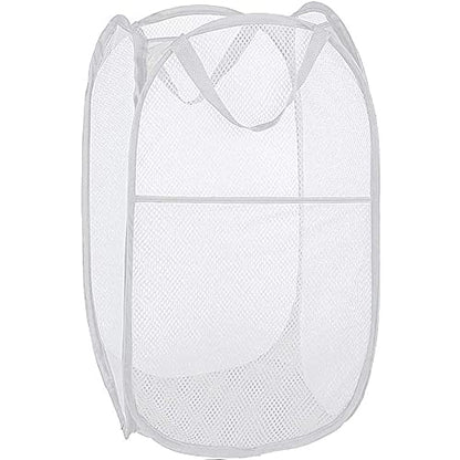 BATTOO Deluxe Strong Mesh Pop up Laundry Hamper Basket with Side Pocket for Laundry Room, Bathroom, Kids Room, College Dorm or Travel White - color: White