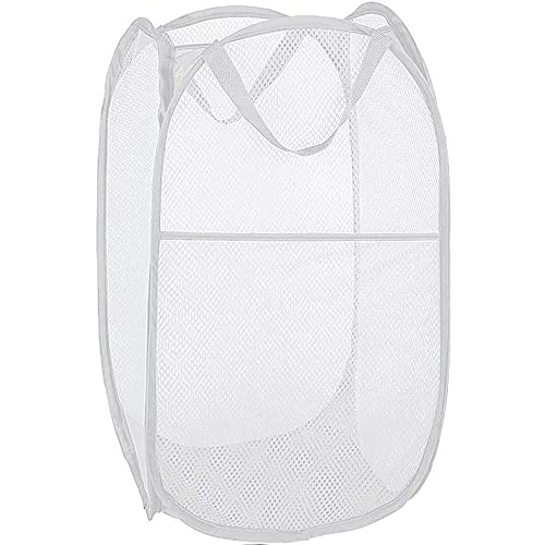 BATTOO Deluxe Strong Mesh Pop up Laundry Hamper Basket with Side Pocket for Laundry Room, Bathroom, Kids Room, College Dorm or Travel White - color: White