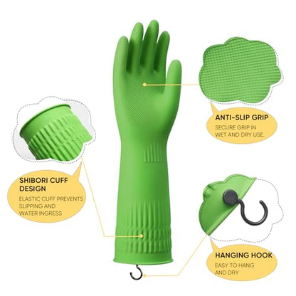 Rubber Gloves for Cleaning – 3 Pairs Reusable Gloves for Dishwashing, Kitchen and Household Tasks, 15-Inch Long (With Hook, XL(Fits Large Hands)) - size: XL(Fits Large Hands), style: With Hook