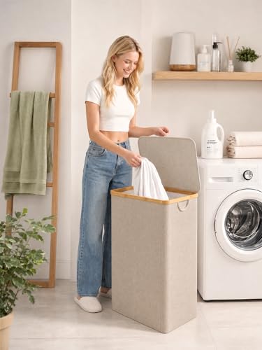 IEGrow Laundry Hamper with Lid,110L Laundry Basket with 2 Mesh Bags,Oatmeal - color: Oatmeal, size: 111L