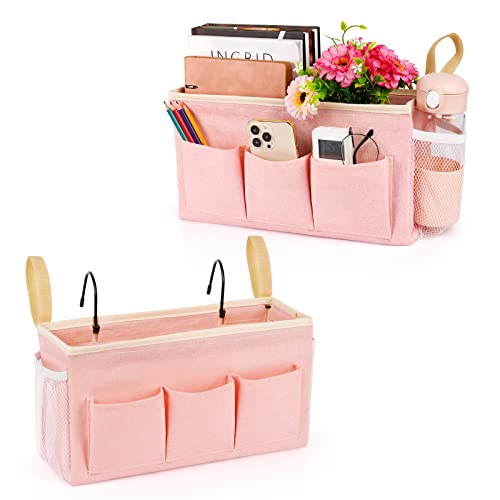 Lilithye Bedside Caddy, Bedside Storage Bag Hanging Organizer for Bunk Bed - color: 2pcs Pink