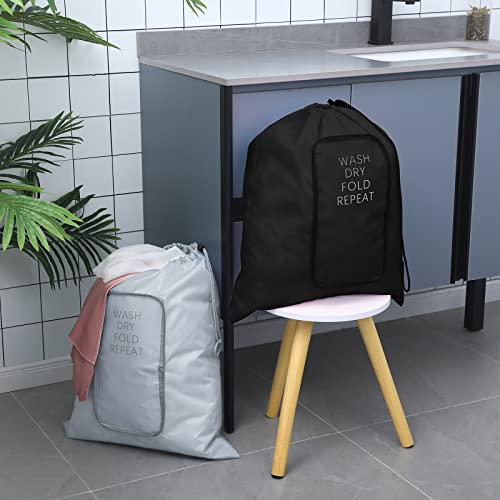 Boao 2 Pcs Travel Laundry Bag with Drawstring Zipper - color: Black, Gray, size: Classic
