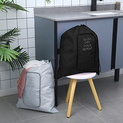 Boao 2 Pcs Travel Laundry Bag with Drawstring Zipper - color: Black, Gray, size: Classic
