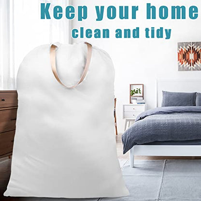 LOLOMLO Extra Large Canvas Laundry Bags with Handles & Drawstring Closure, Heavy Duty Tears Resistant Clothes Storage Travel Bags,25.5"x34",White - color: White