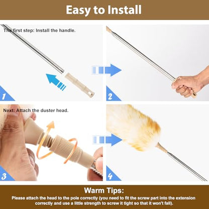 Extendable Cleaning Duster 94 Inch - Long Telescoping Ostrich Feather Dusters with Stainless Steel Extension Pole for High Ceiling Fan, High Ceilings,Roof Dusting - color: Natural-94in-stylee