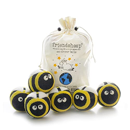 Friendsheep Wool Dryer Balls, Organic Reusable Fabric Softener Alternative for Laundry, Handmade, Fair Trade, Hypoallergenic, Eco-Friendly, Plastic-Free (6 Pack XL – Busy Bees) - color: Busy Bees, size: 1 Count (Pack of 6)
