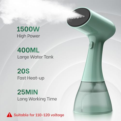 GS01 Handheld Clothes Steamer, 400ml Large Water Tank 1500W Fast Heat Up Portable Travel Wrinkle Remover - color: Green