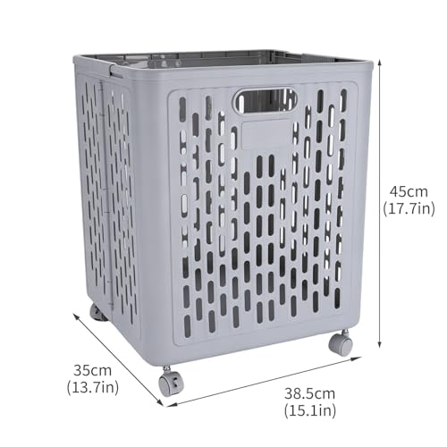 60L Collapsible Laundry Baskets, Plastic Laundry Hamper with Handles, Foldable Laundry Bin, Laundry Basket with Wheels for Laundry Room Organization, Ideal for Clothes, Towels, Blanket, Grey