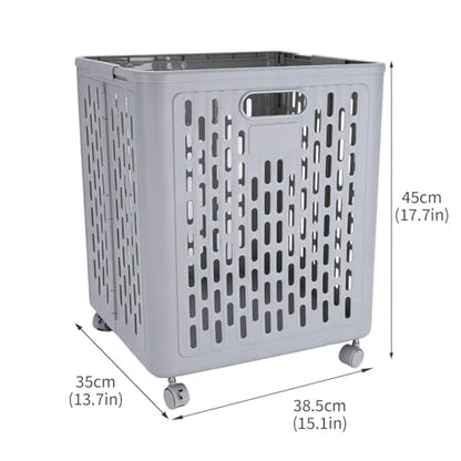 60L Collapsible Laundry Baskets, Plastic Laundry Hamper with Handles, Foldable Laundry Bin, Laundry Basket with Wheels for Laundry Room Organization, Ideal for Clothes, Towels, Blanket, Grey
