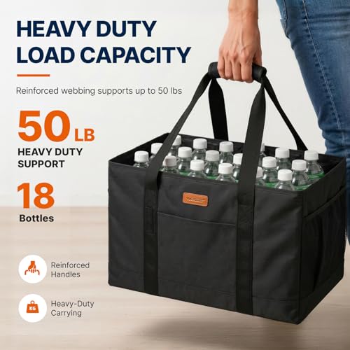 WONDAY Black Foldable Utility Tote Bag, Reusable Grocery Bag - color: Black