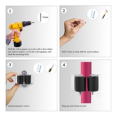 3-H Broom Holder Wall Mount 50 Pack, Stainless Steel Mop Hanger with Screws - color: Matte Black, size: 50