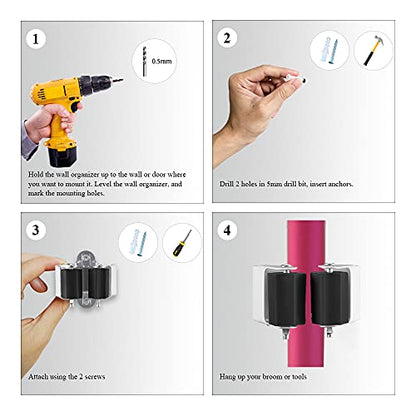 3-H Broom Holder Wall Mount 50 Pack, Stainless Steel Mop Hanger with Screws - color: Matte Black, size: 50