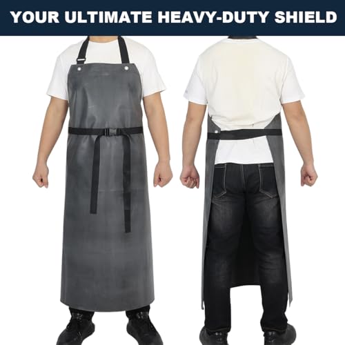 Thick Rubber Apron, Waterproof Apron Butcher Heavy Duty Chemical Resistant Adjustable Work Apron - color: Black&red(2 Pack)