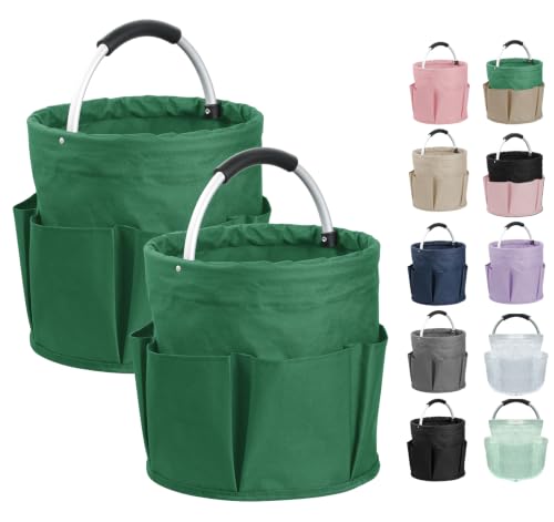 2-Pack Cleaning Supply Caddy with 6 Side Pockets, 17L Foldable Bucket Organizer Storage Tote with Handle, 600D Oxford Tool Bag for House, Dorm, Garden, Bathroom, Green - color: Green, size: 2PCS