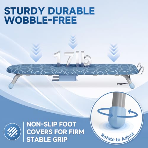 APEXCHASER Small Ironing Board, Iron Board with Iron Rest & Holder, Blue - color: Blue