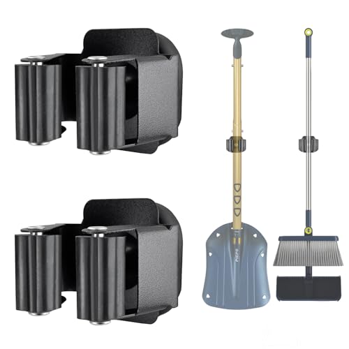 Upgraded Magnetic Broom and Mop Holder Wall Mount, Space-Saving Heavy Duty No Drill Over the Door Broom Gripper RV Camper Wall Organizer,Black,2 Pcs - color: Black-8 Magnets, size: 2 Pcs