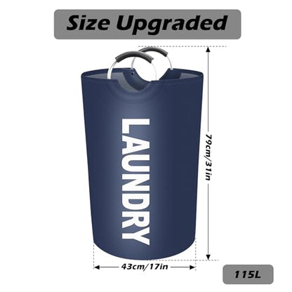 Vivicreate 115L Large Laundry Basket, Tall Collapsible Laundry Hamper with Aluminum Handles, Foldable Freestanding Clothes Storage Bin for Bedroom, Dorm, Bathroom (BLUE) - color: BLUE