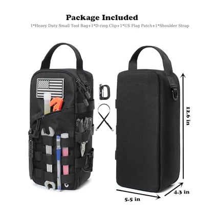 12-Inch Heavy Duty Small Tool Bag with D-Clip,Flag Patch & Shoulder Strap