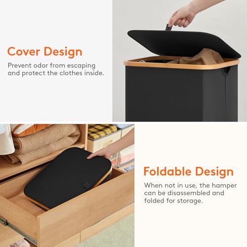 Lifewit 80L Large Laundry Basket with Lid, Removable Bags, Black - color: Black, size: 80L