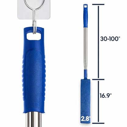 Retractable Gap Dust Cleaner with Extension Pole & 3 Microfiber Cloths - color: Blue