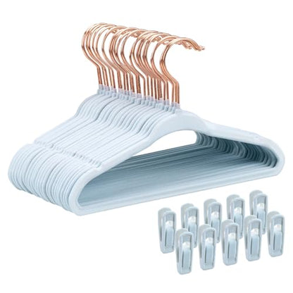 Tonswachic 30-Pack 11 Inch Baby Closet Hangers with 10 Clips - Soft Velvet Non-Slip Hangers for Infant & Toddler Clothes - Blue - color: Blue, size: 30 Pack